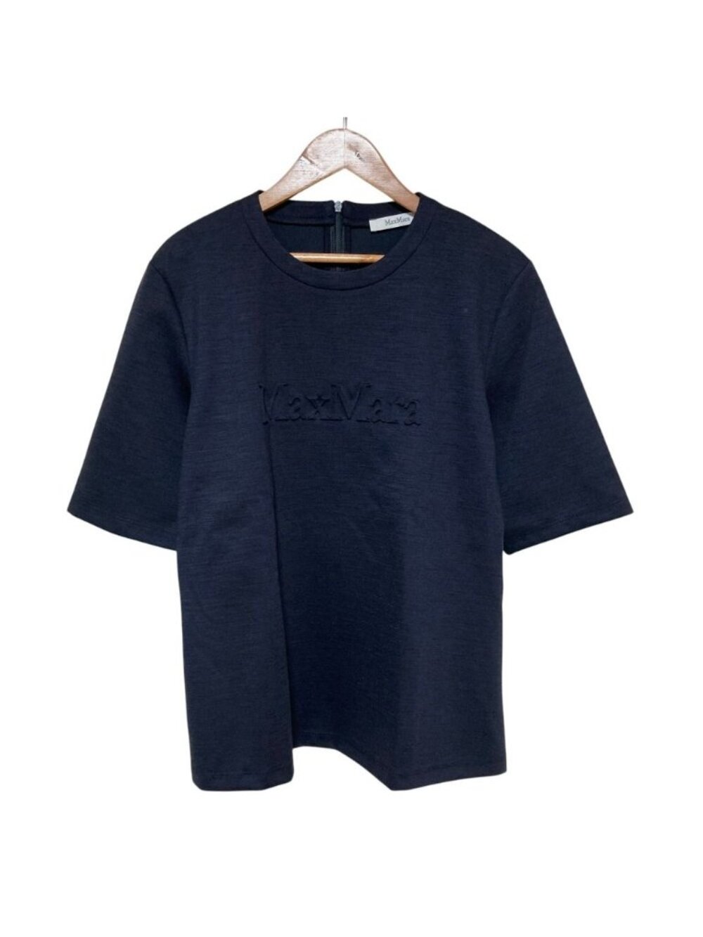 Max Mara Peter Embossed Logo T-Shirt Navy Short Sleeve Spring Summer M